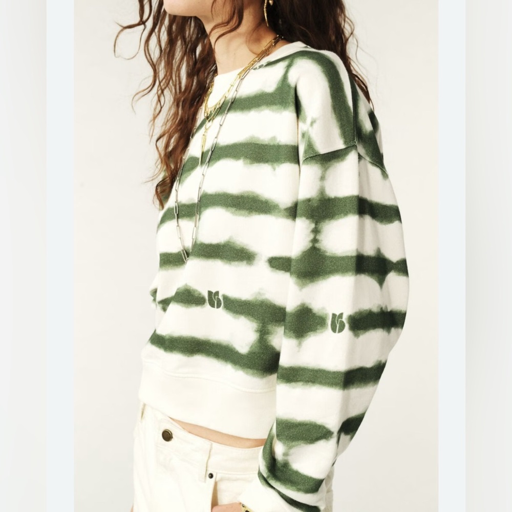 ba&sh Women's Sailor style sweatshirt sete green 100% organic cotton crop top S